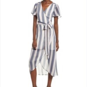 Leith Striped Blue/White/Pink Midi Dress